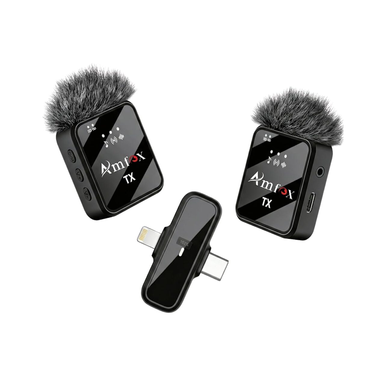 Amfox AM21 Wireless Mic for YouTube, 2-in-1 Microphones, Plug & Play Setup, ENC, 25M Range, 10H Battery, 360 Degrees Pickup, Compatible with Smartphones, Cameras, Laptops, Ideal for Content Creators