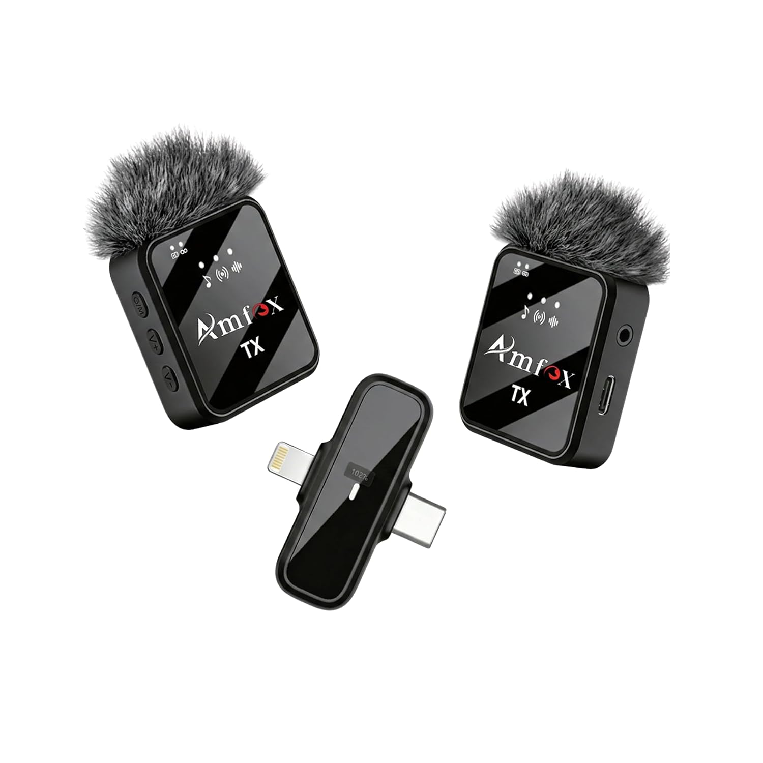 Amfox AM21 Wireless Mic for YouTube, 2-in-1 Microphones, Plug & Play Setup, ENC, 25M Range, 10H Battery, 360 Degrees Pickup, Compatible with Smartphones, Cameras, Laptops, Ideal for Content Creators