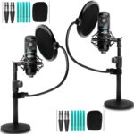 Movo PodPak2T 2-Pack Universal XLR Condenser Microphone Podcasting Equipment Bundle for 2 – Includes 2 Cardioid Mics, Desktop Stands, Shock Mounts, Pop Filters and Cables – Podcast and YouTube Kit