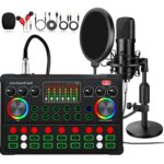 M300 Podcast Equipment Bundle, with Podcast Condenser Microphone, Voice Changer Sound Card with Multiple Sound Effects and LED Light, Prefect for Streaming/Podcasting/Gaming/Recording/YouTube/PC