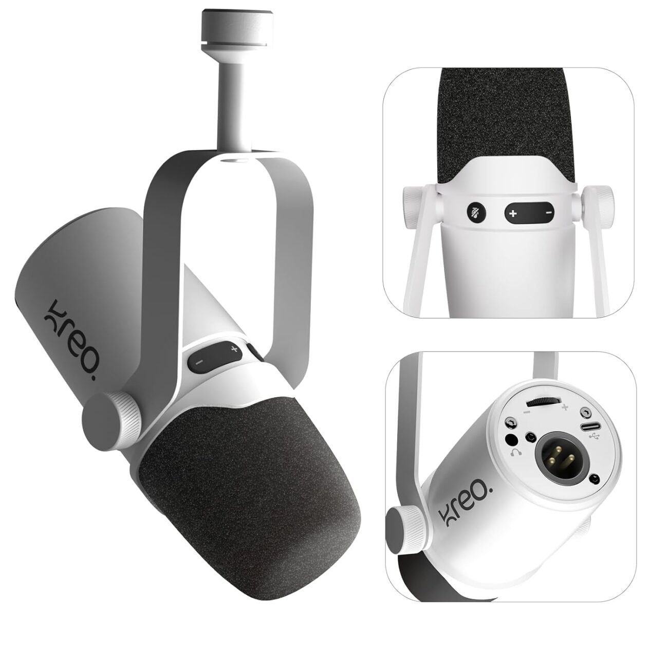 Kreo Kast Dynamic Mic, XLR/USB, for Podcasting, Gaming, Streaming, Recording, Durable All Metal Body with Dynamic Mic with Cardioid Pickup Pattern, Focused Recording, Noise Filtering (White Kast)