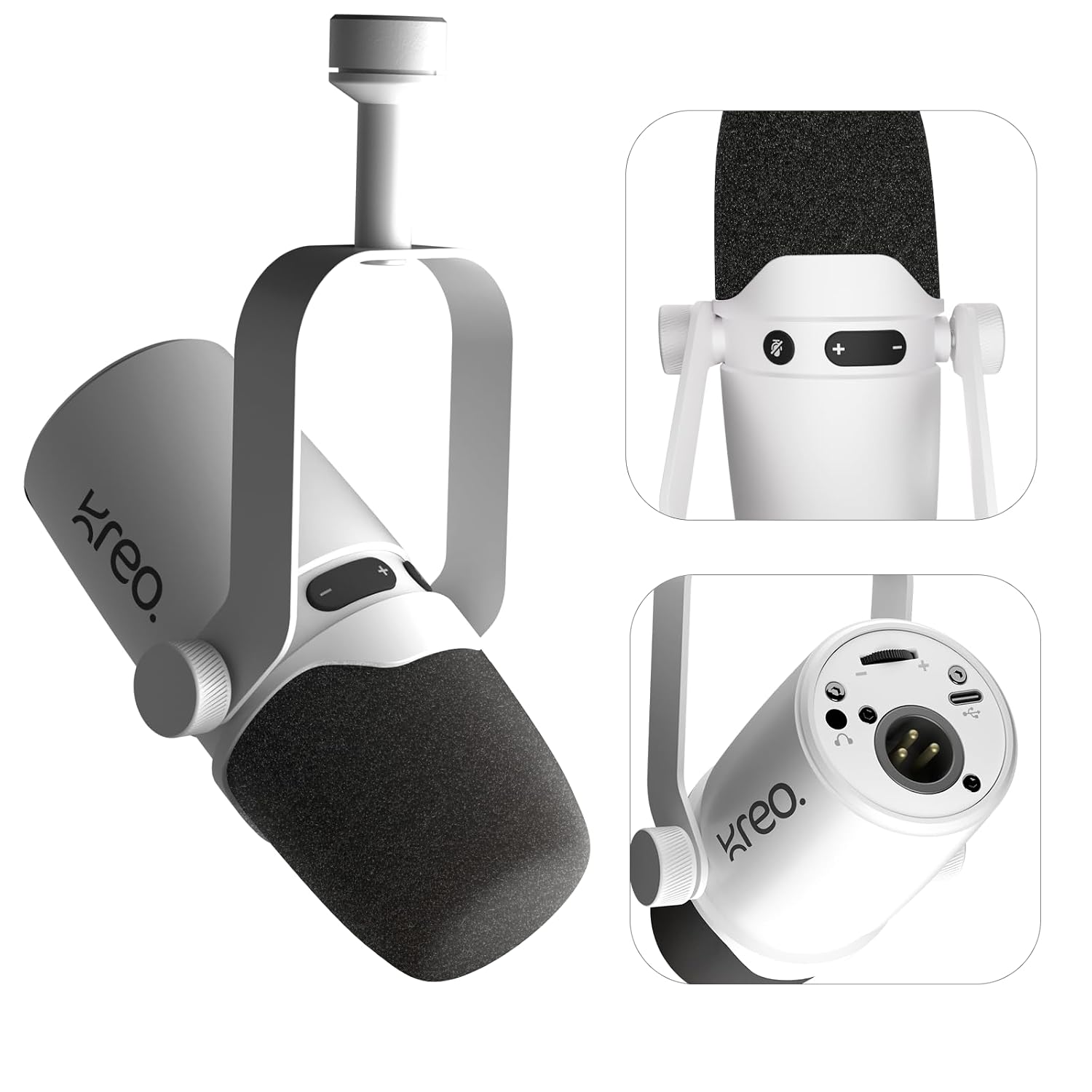Kreo Kast Dynamic Mic, XLR/USB, for Podcasting, Gaming, Streaming, Recording, Durable All Metal Body with Dynamic Mic with Cardioid Pickup Pattern, Focused Recording, Noise Filtering (White Kast)