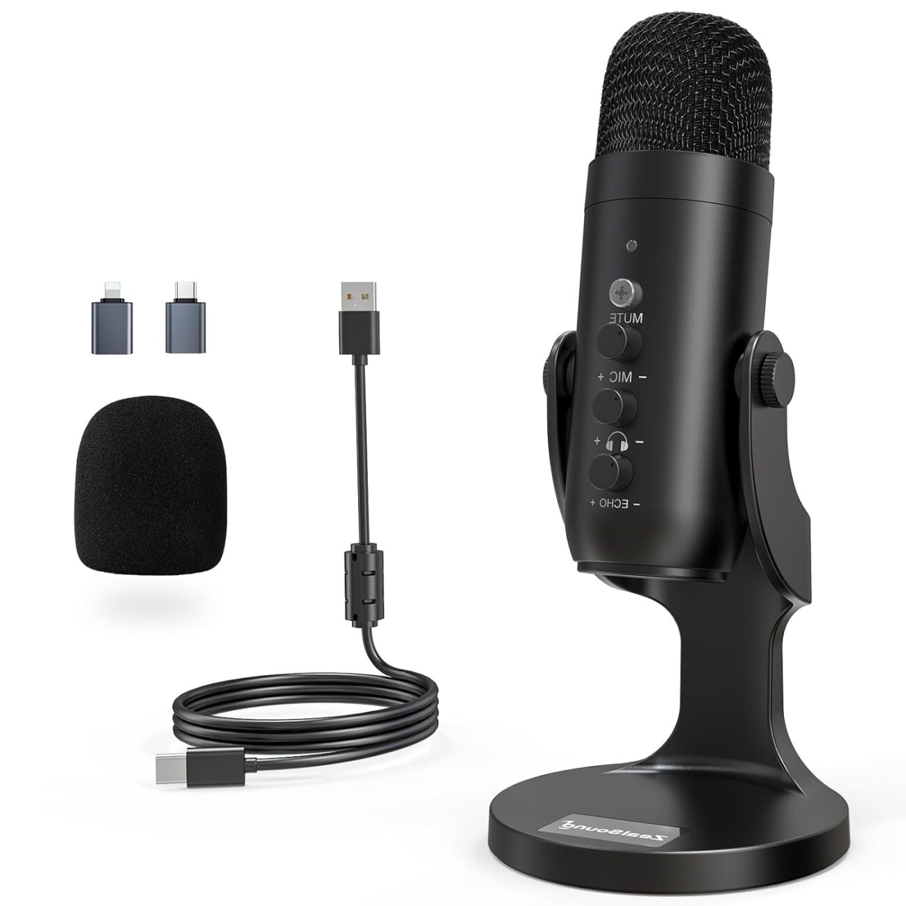 zealsound USB Microphone, Condenser Computer Mic, Plug & Play Gaming Microphone for Phone/PS4/PS5, Headphone Output, Volume Control, Mic Gain Control, Mute Button, YouTube Podcasting on Windows(Black)