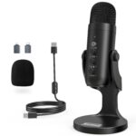 zealsound USB Microphone, Condenser Computer Mic, Plug & Play Gaming Microphone for Phone/PS4/PS5, Headphone Output, Volume Control, Mic Gain Control, Mute Button, YouTube Podcasting on Windows(Black)