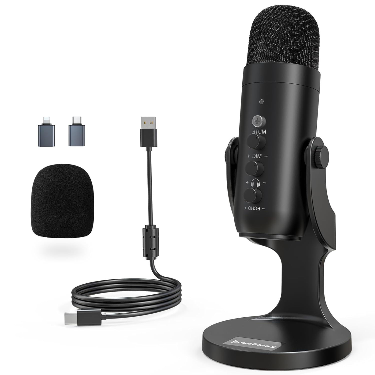 zealsound USB Microphone, Condenser Computer Mic, Plug & Play Gaming Microphone for Phone/PS4/PS5, Headphone Output, Volume Control, Mic Gain Control, Mute Button, YouTube Podcasting on Windows(Black)