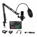 FLYBALL Professional Condenser Microphone Kit with Live Sound Card, 26mm Mic, Boom Arm, Shock Mount & Pop Filter, Studio Recording, Starmaker Singing, Podcast & Streaming Setup UG 900 UHH