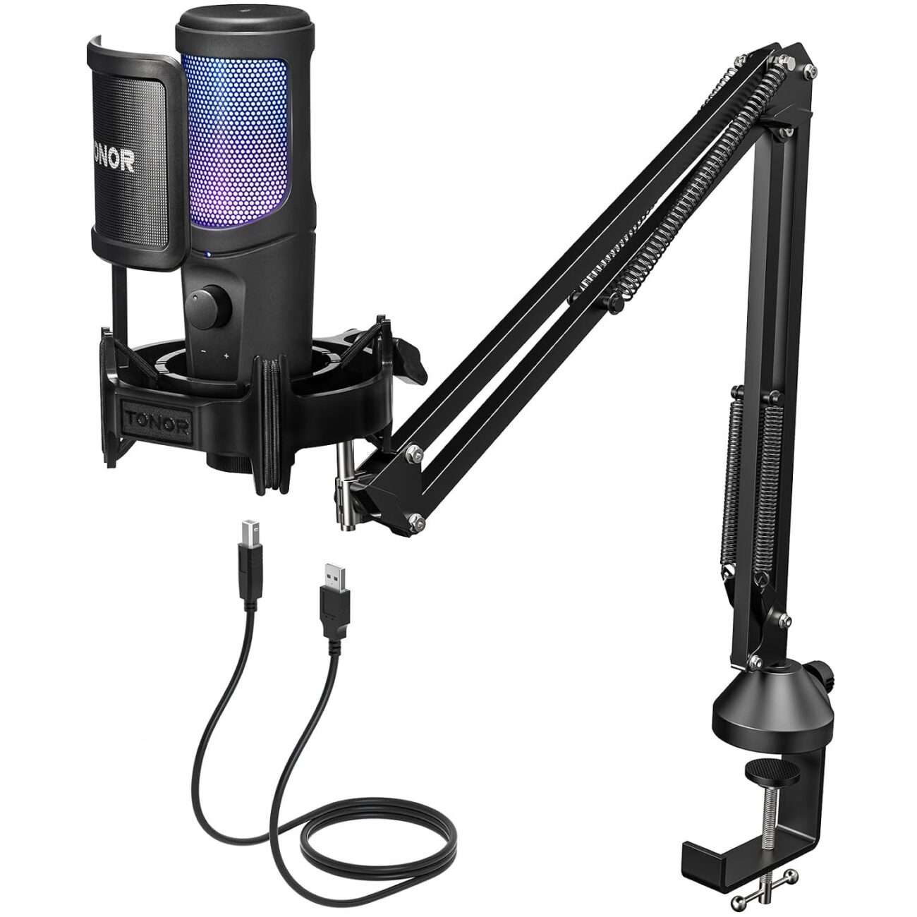 TONOR RGB USB Gaming Microphone Kit, Podcast Microphone for PC, One-tap Mute for Streaming, Cardioid Condenser Microphone for PS4/5 Gamer Youtuber, Studio Mic Bundle with Adjustment Arm Stand
