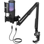 TONOR RGB USB Gaming Microphone Kit, Podcast Microphone for PC, One-tap Mute for Streaming, Cardioid Condenser Microphone for PS4/5 Gamer Youtuber, Studio Mic Bundle with Adjustment Arm Stand
