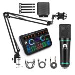 CEZO U87 Professional Condenser Microphone with X3 Sound Card | Mic Set with Pop Shield | Live Sound Card | Boom Arm Stand | Metal Shock Mount for Recording, Podcasting & Streaming
