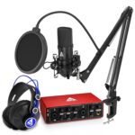 Audio Array Mic | Professional Studio Recording Bundle with Podcast Mic | 2×2 USB Audio Interface | Condenser Microphone | Studio Headphones | Boom Arm | 24-Bit/192kHz Recording Kit PB-10
